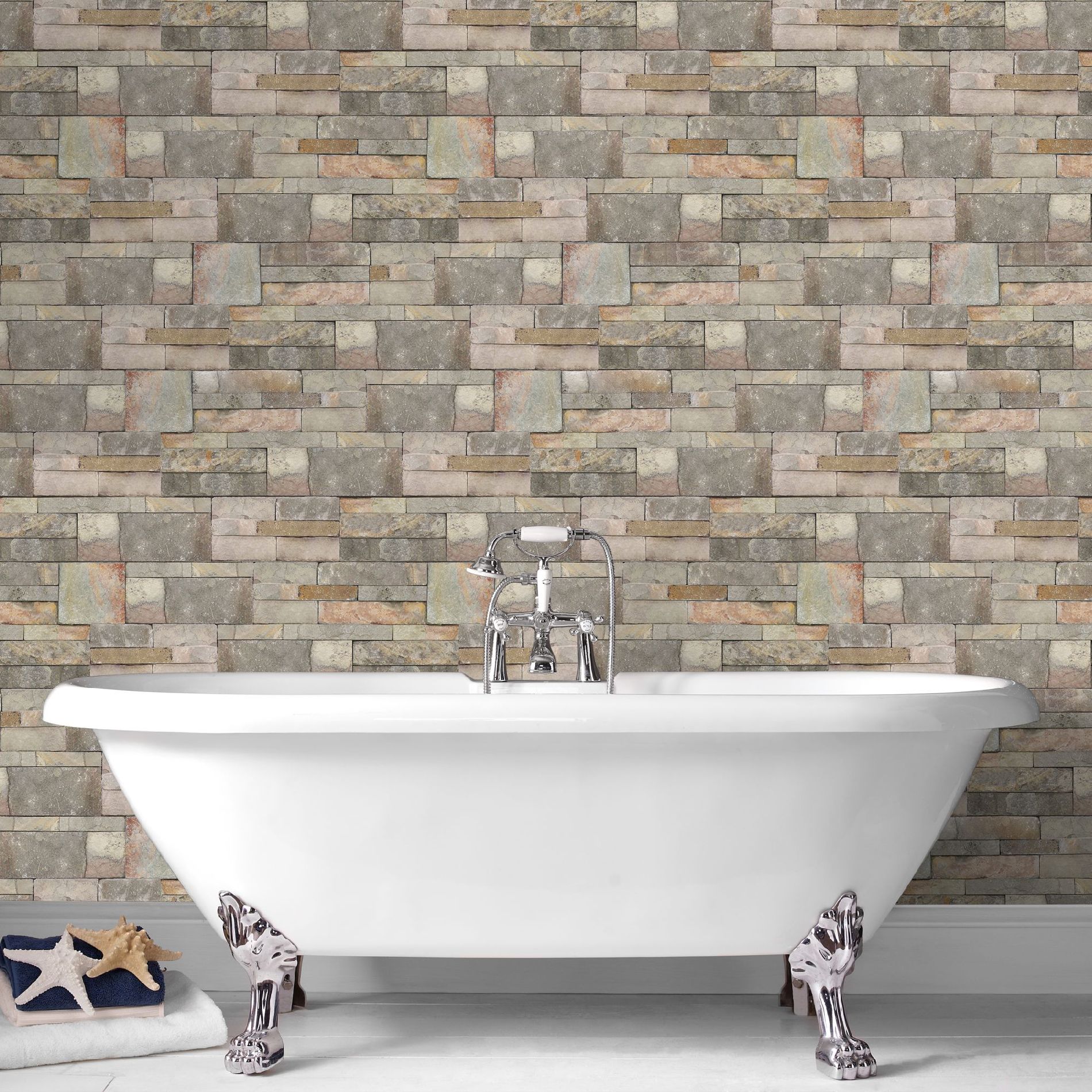 Tile Wallpaper Bathroom Browns - HD Wallpaper 