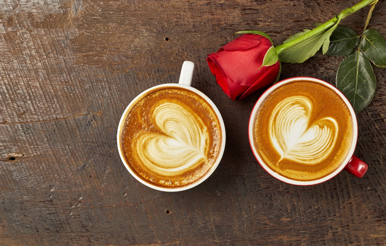 Photo Wallpaper Love, Heart, Coffee, Roses, Bud, Cup, - Romantic Coffee And Rose - HD Wallpaper 