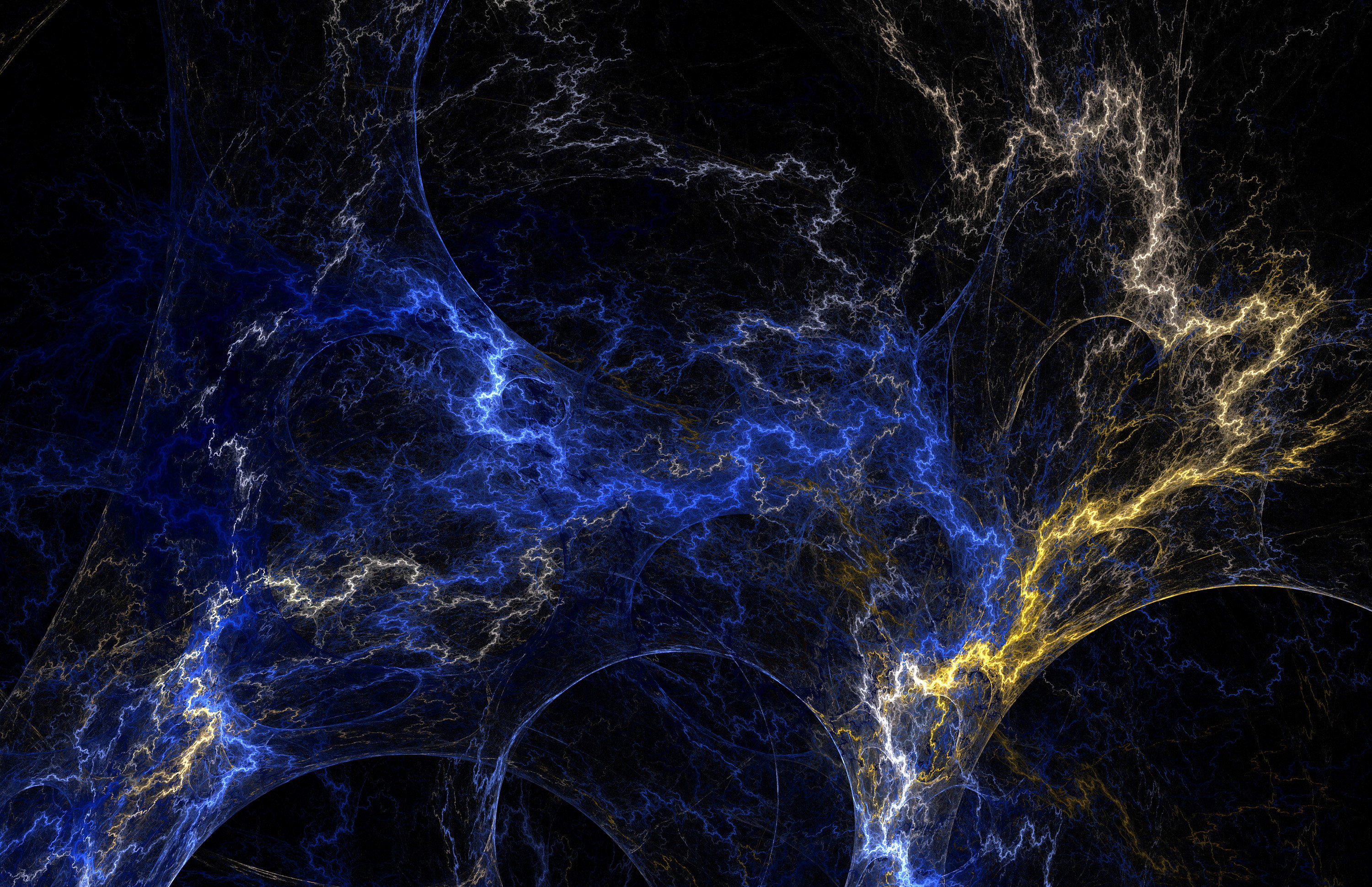 3000x1939, Fractal Texture Blue Yellow Lightning Abstract - Darkness - HD Wallpaper 