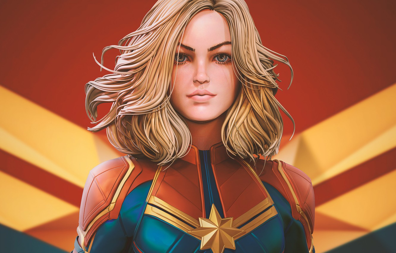 Photo Wallpaper Look, Girl, Marvel, Captain Marvel - Captain Marvel Suit Hd - HD Wallpaper 