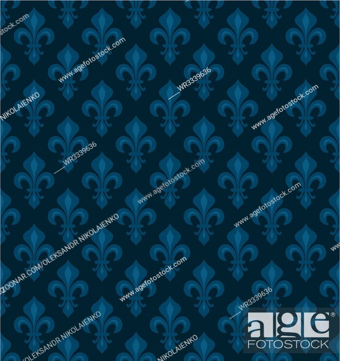 Royal Heraldic Lilies Dark Blue Velvet, Seamless Pattern, - Purple - HD Wallpaper 