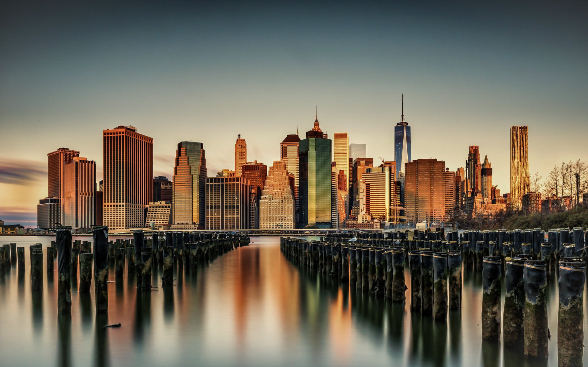 New York, Manhattan, Evening, Sunset, American Metropolis, - New York City - HD Wallpaper 