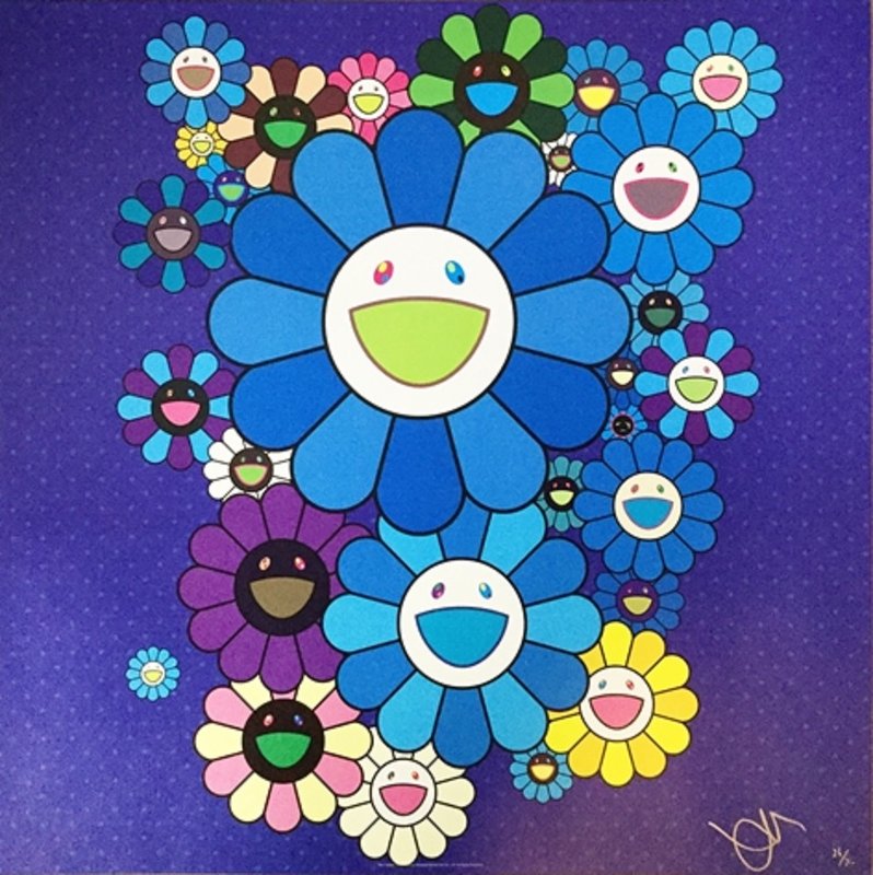 Takashi Murakami, Blue Velvet - Takashi Murakami Flower Blue - HD Wallpaper 