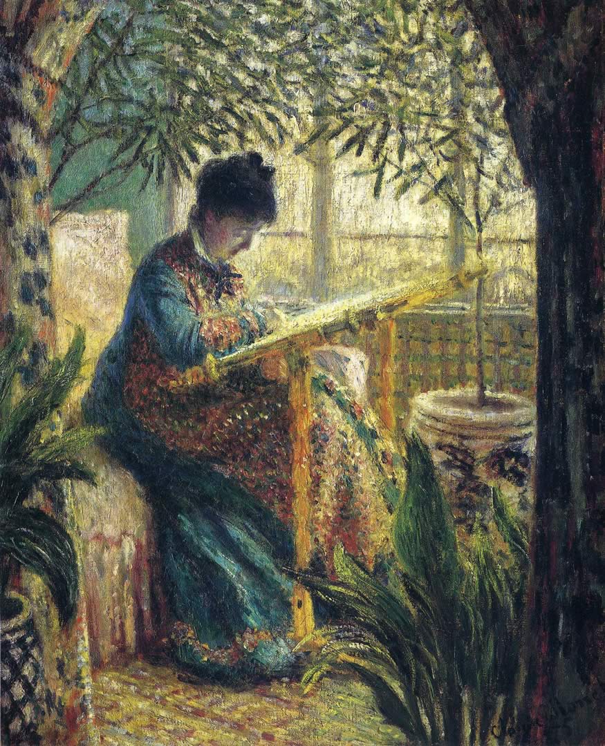 Camille Embroidering - Claude Monet Camille Au Metier - HD Wallpaper 