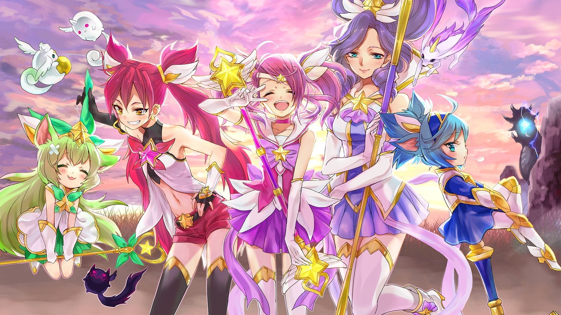 League Of Legends, Jinx, Lux, Janna, Lulu, Chibi, Animal - All Star Guardian Skins - HD Wallpaper 