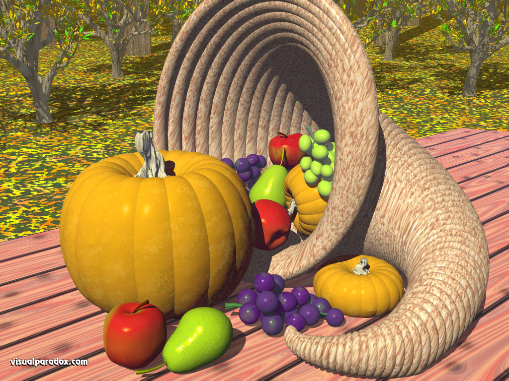 Fruit, Apples, Pears, Grapes, Fall, Autumn, Pumpkins, - Cornucopia 3d - HD Wallpaper 