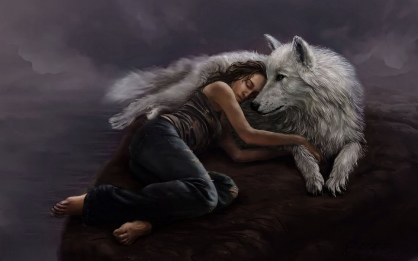 Wolf And Woman - HD Wallpaper 