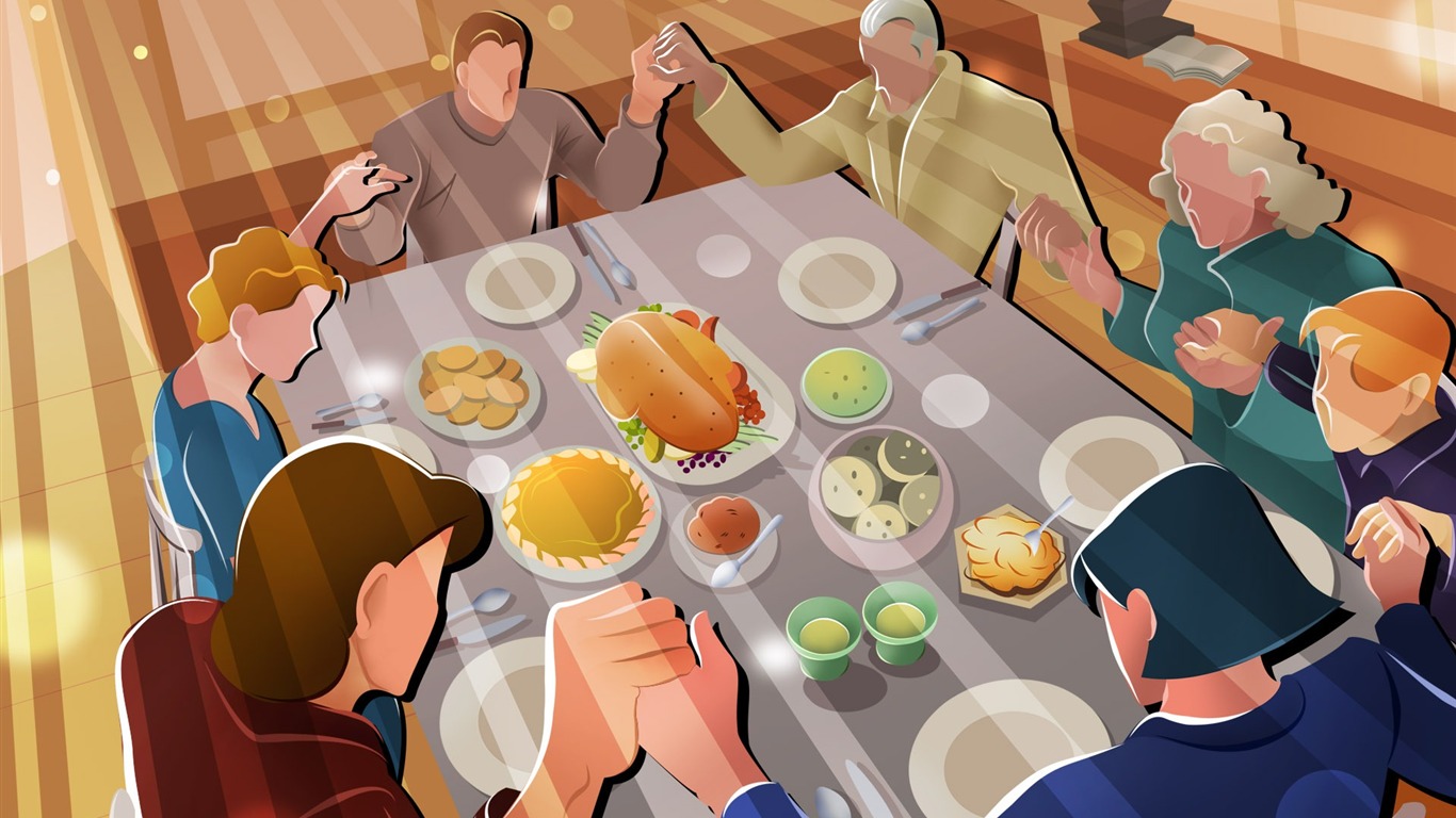 Prayer To Thank God-thanksgiving Day Wallpaper Illustration - Family Praying In Thanksgiving - HD Wallpaper 