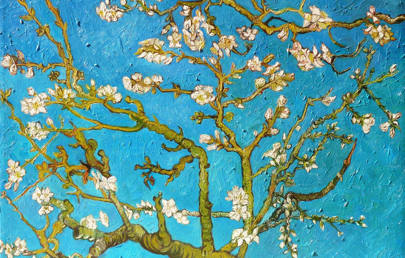Photo Wallpaper Branch, Picture, Painting, Blue, Art, - Vincent Van Gogh Blue Painting - HD Wallpaper 