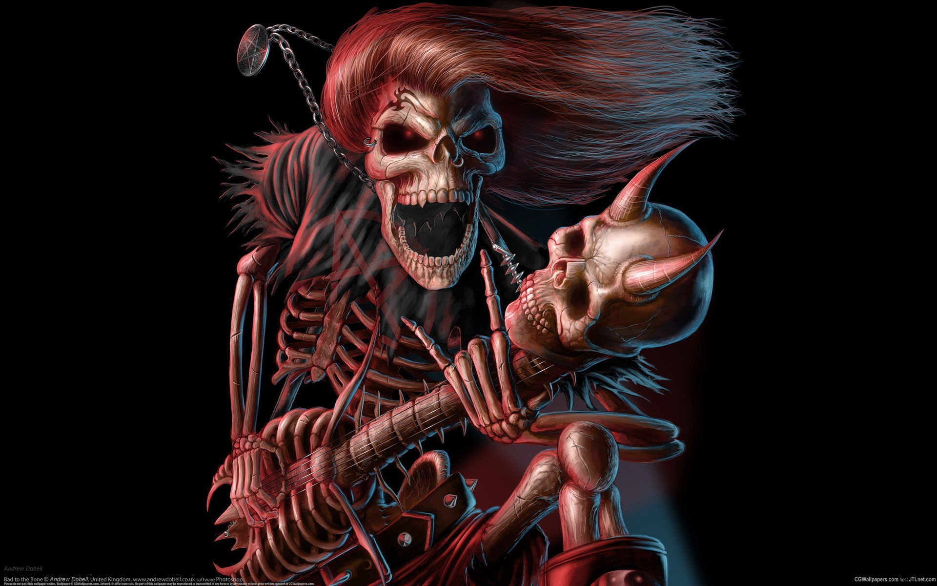 1920x1200, Dark Music Reaper Skeleton Skull Guitars - Rock Skull - HD Wallpaper 
