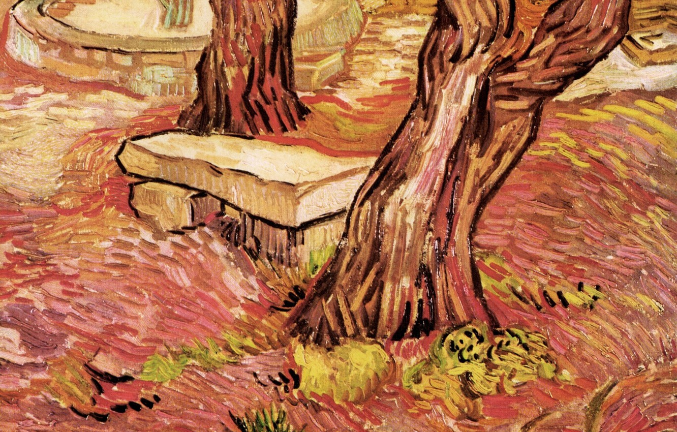 Photo Wallpaper Shop, Fountain, Two Trees, Vincent - Van Gogh Garden Of Saint Paul Hospital - HD Wallpaper 