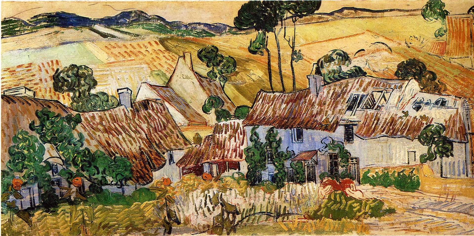 Thatched Houses Against A Hill - Van Gogh Farms Near Auvers - HD Wallpaper 
