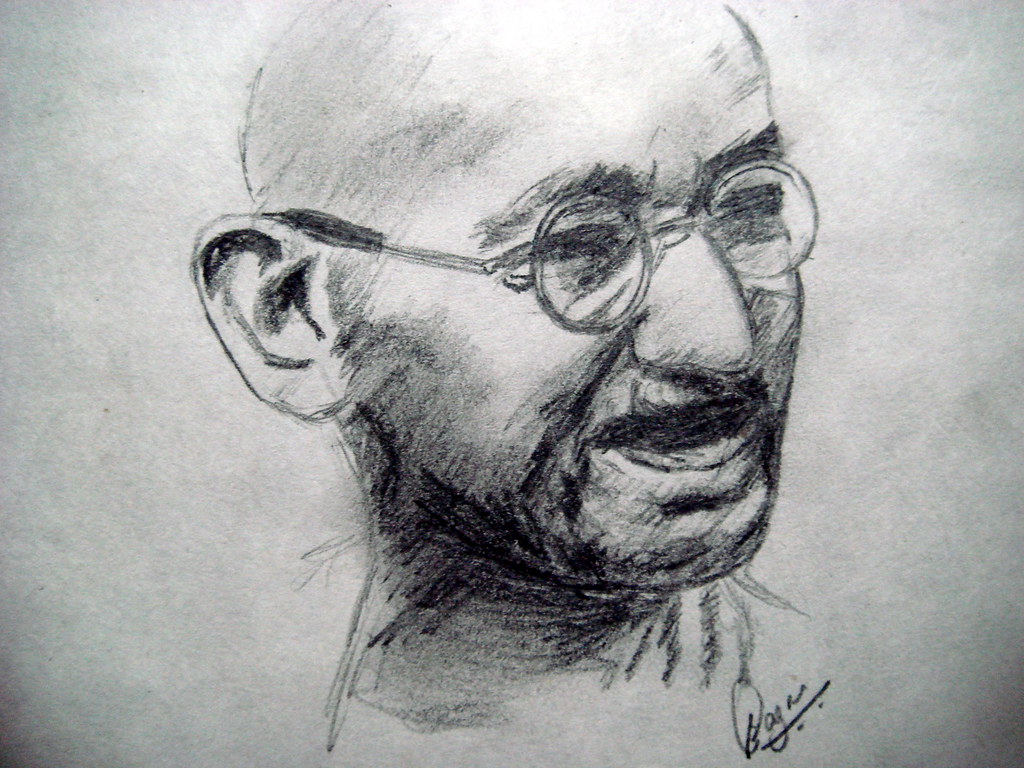 Sketch Mahatma Gandhi Portrait - HD Wallpaper 