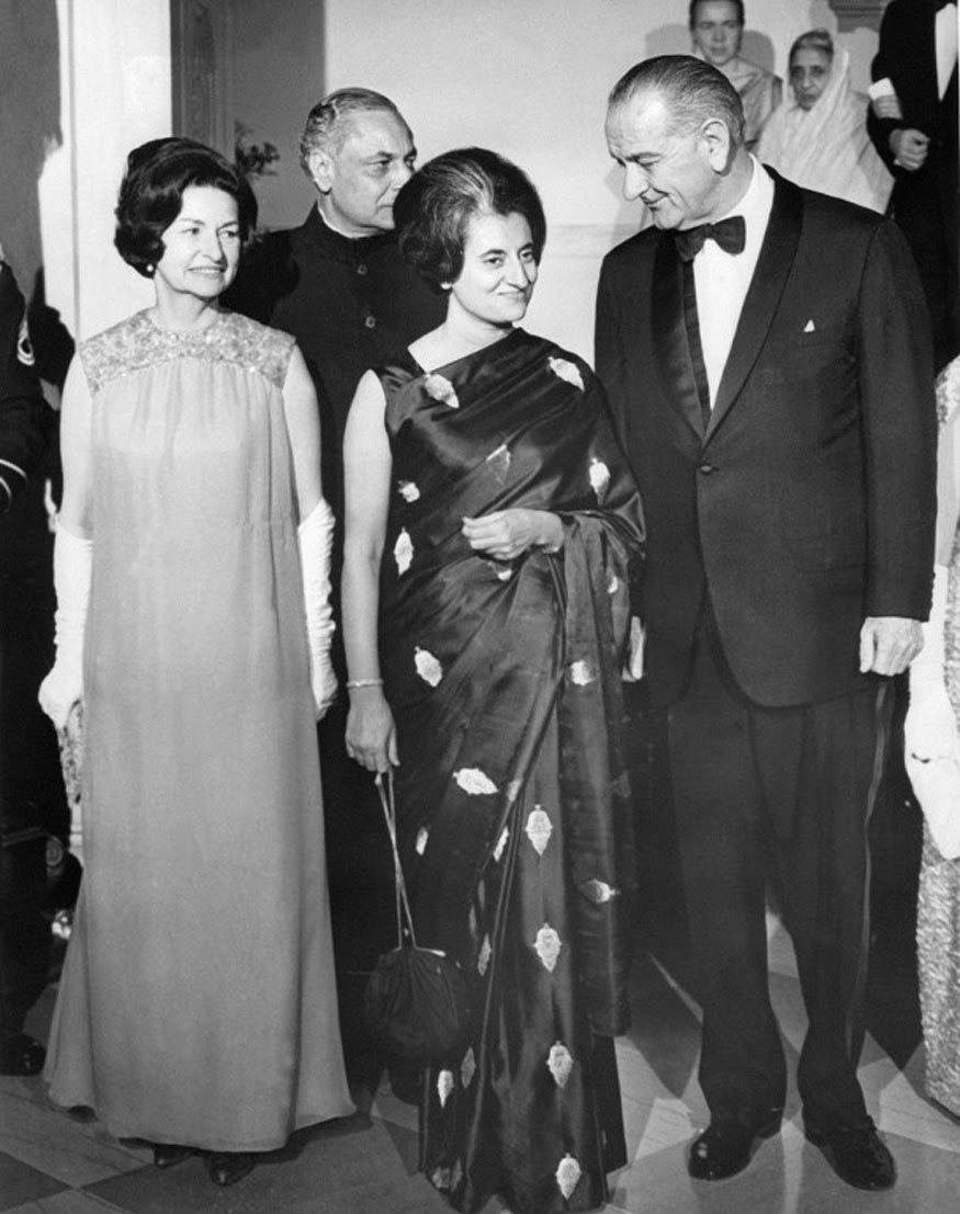 Indian Prime Minister Indira Gandhi With American President - President Johnson And Wife - HD Wallpaper 