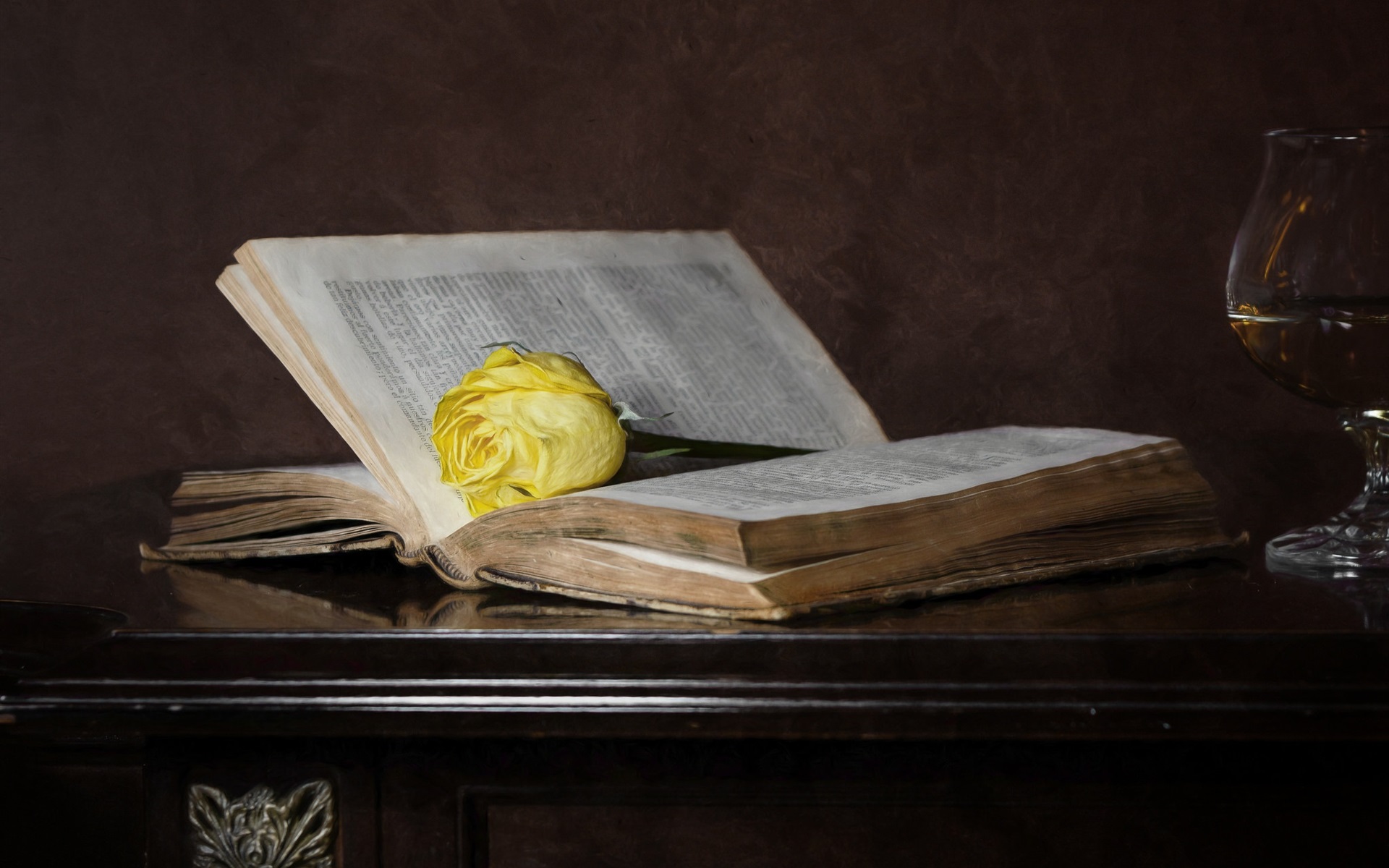 Wallpaper Old Book, Yellow Rose - Libro Y Rosa Amarilla - HD Wallpaper 