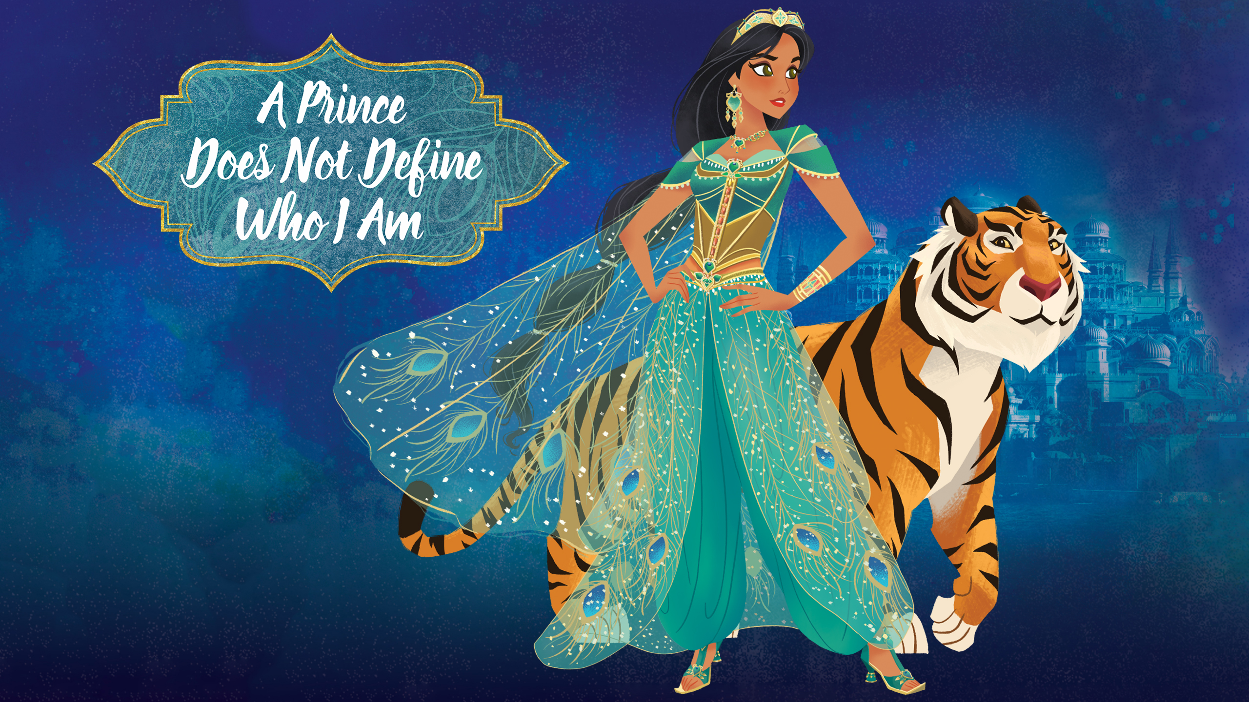 Aladdin Movie Big Hd Wallpaper Jasmine And Tiger Rajah - Aladdin 2019 Jasmine Cartoon - HD Wallpaper 