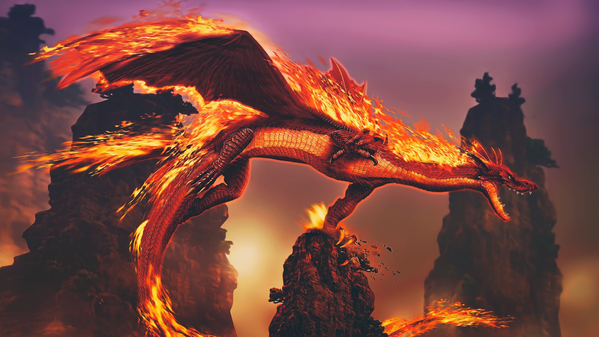 Fire Dragon Fantasy Art - HD Wallpaper 