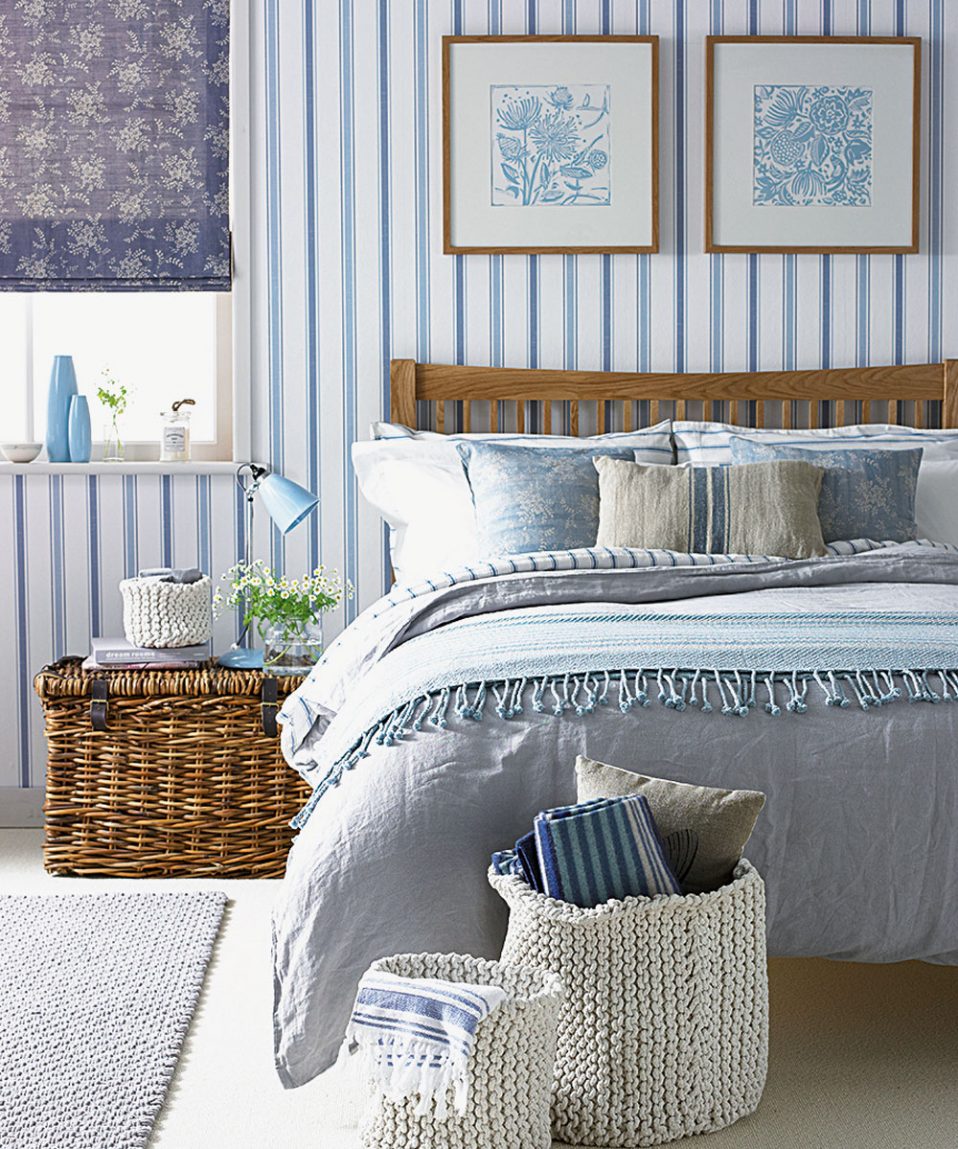 Home And Interior Ideas Bedroom Wallpaper Ideas Coastal - Blue Country Bedroom Ideas - HD Wallpaper 