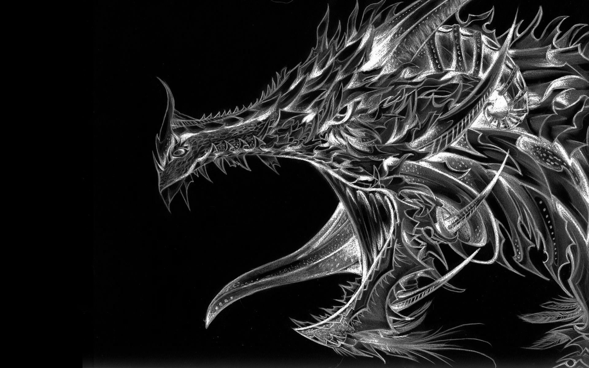 Black And White Dragon - HD Wallpaper 