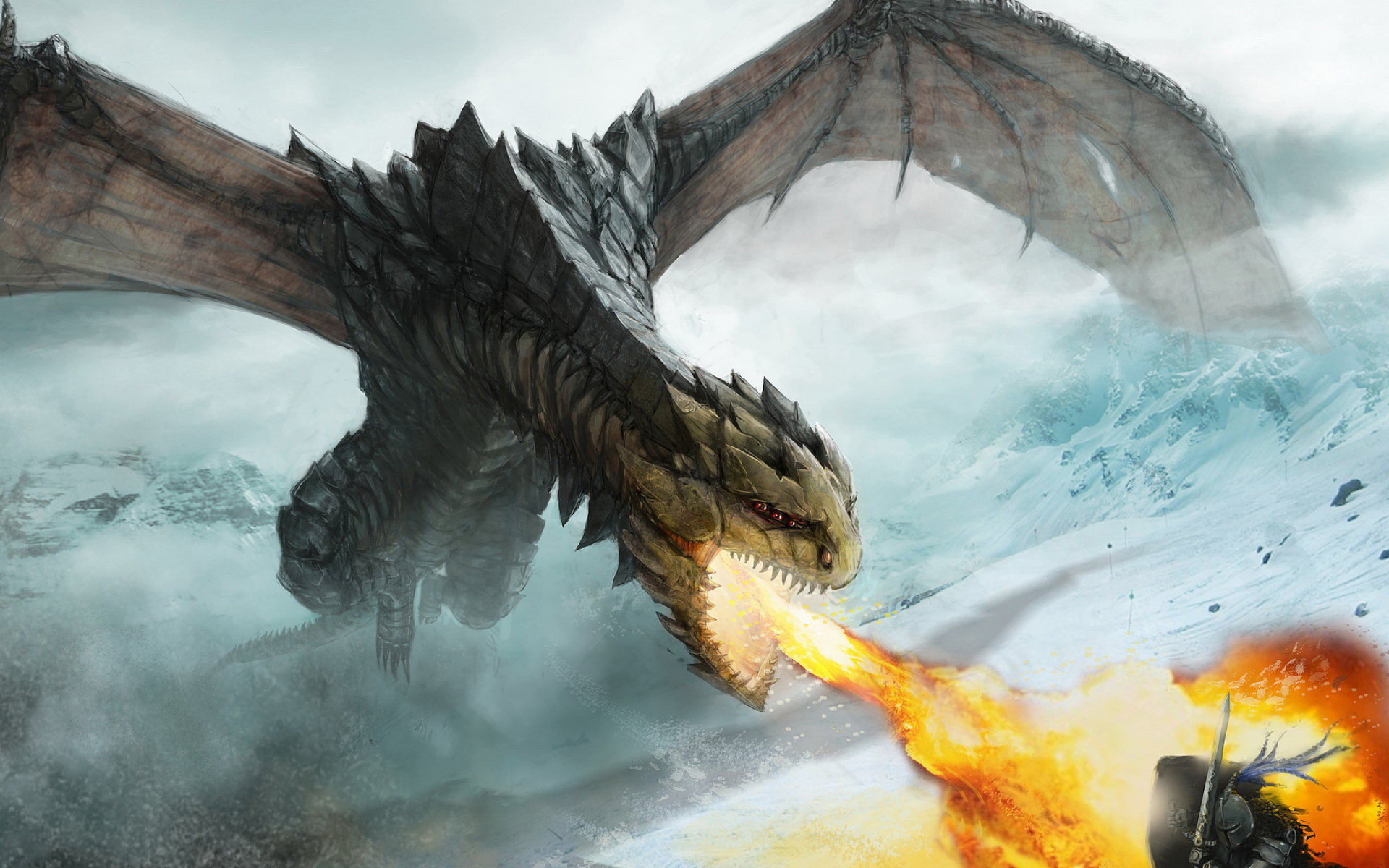 Flying Fantasy Dragons Wallpapers Hd - Knight V Dragon Art - HD Wallpaper 