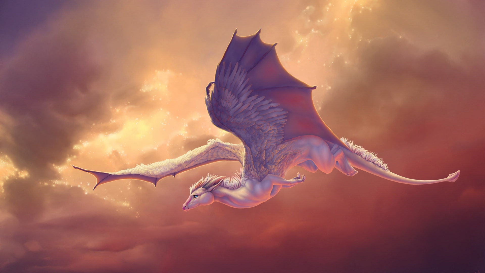 Flying Pegasus Dragon Horse - White And Pink Dragon - HD Wallpaper 
