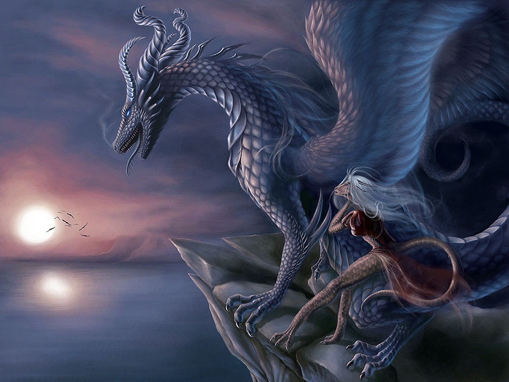Silver Dragon Fantasy Art - HD Wallpaper 