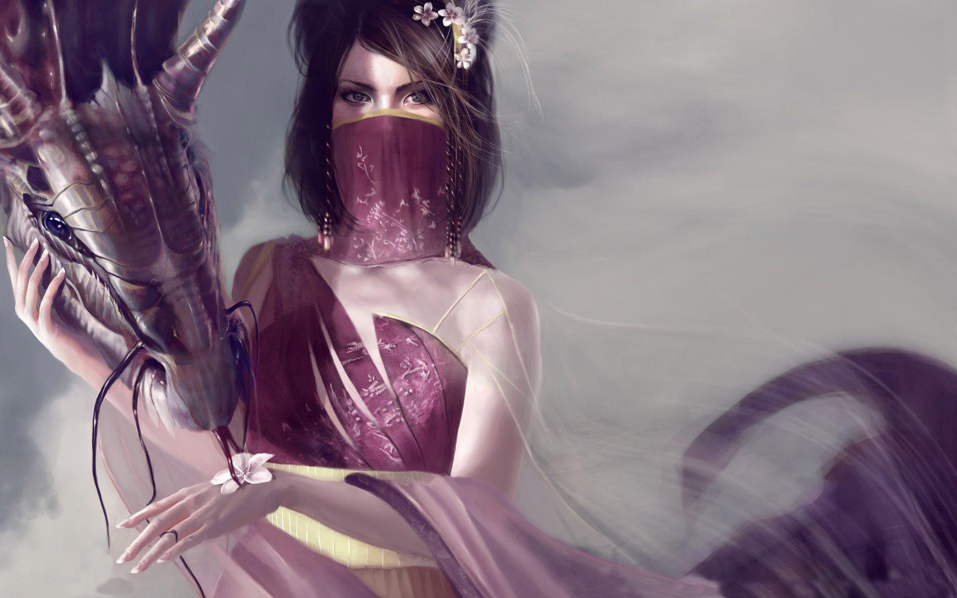 Girl Caressing Dragon - Purple Dragon And Girl - HD Wallpaper 