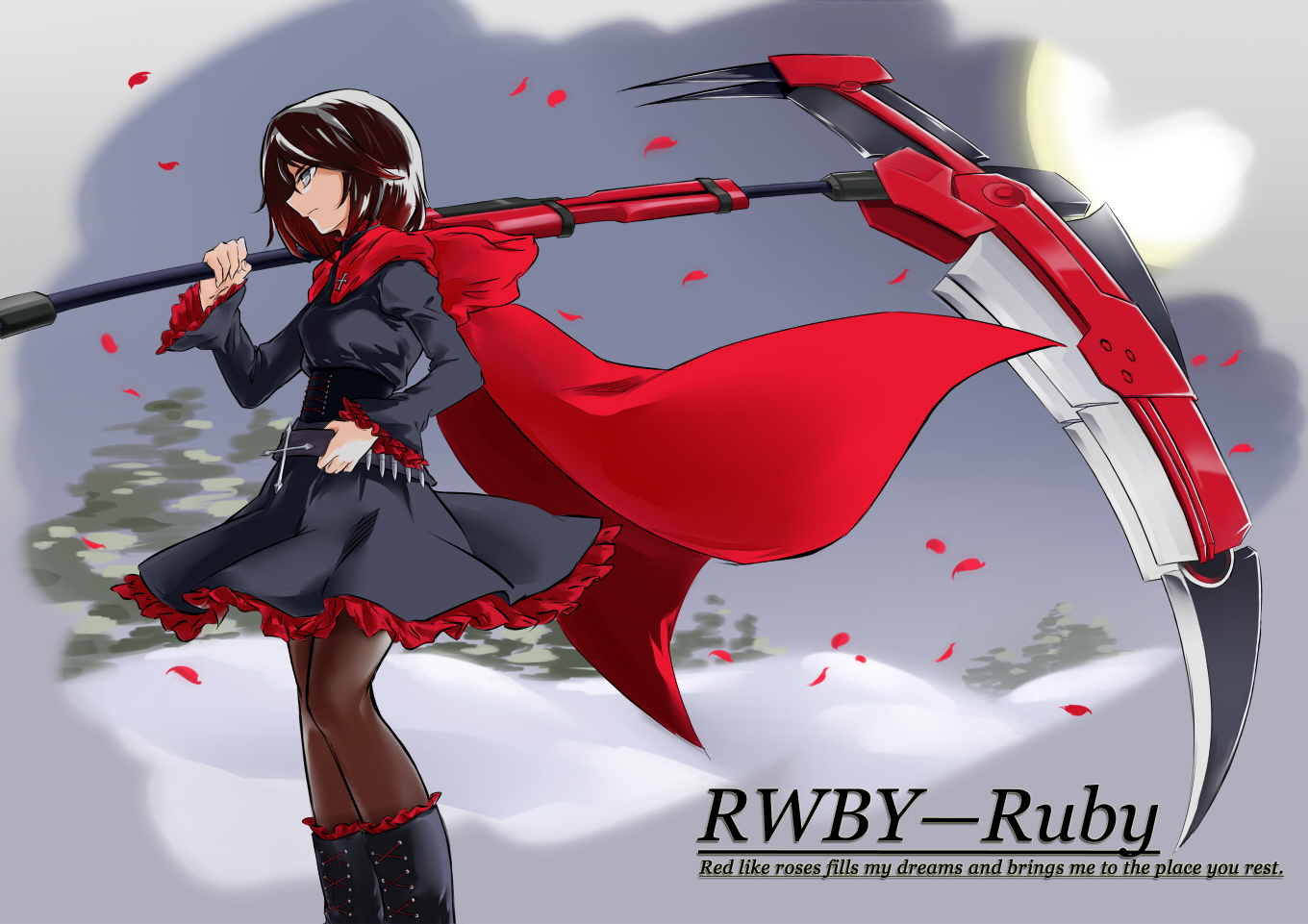 Petals Ruby Rose Rwby Scythe Weapon - Ruby Rose And Her Scythe - HD Wallpaper 