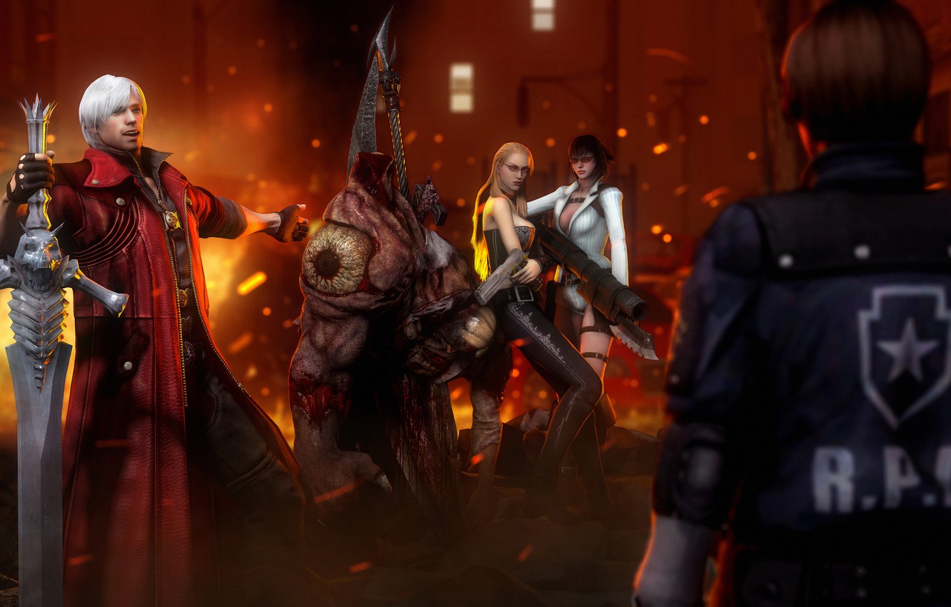 Photo Wallpaper Lady, Dante, Devil May Cry 4, Capcom, - Devil May Cry 4 Dante And Resident Evil 6 Leon - HD Wallpaper 