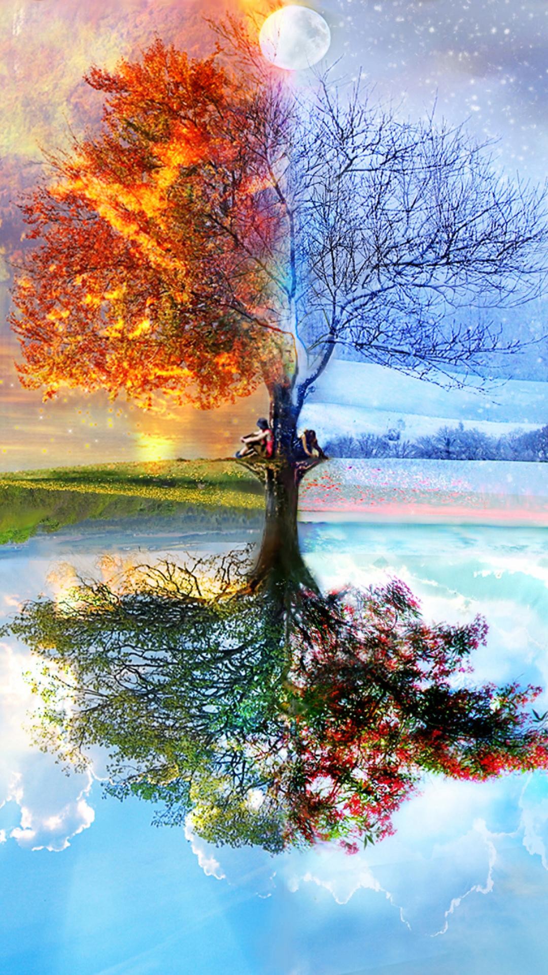 1080x1920, Winter Iphone Wallpaper Iphone 6 Plus Four - Half Dead Half Alive Tree Painting - HD Wallpaper 