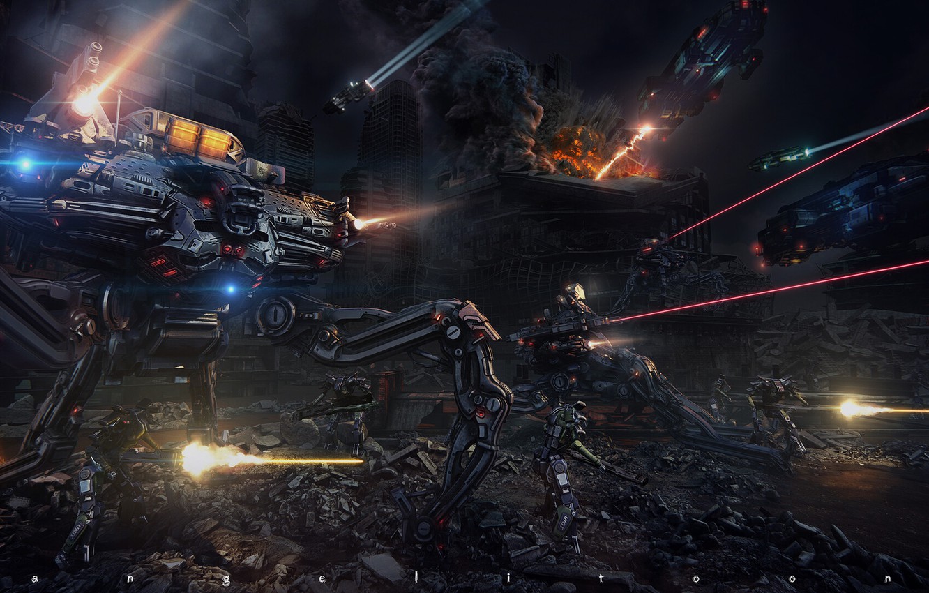 Photo Wallpaper Attack, The Battle, Invasion, Invasion, - Art - HD Wallpaper 