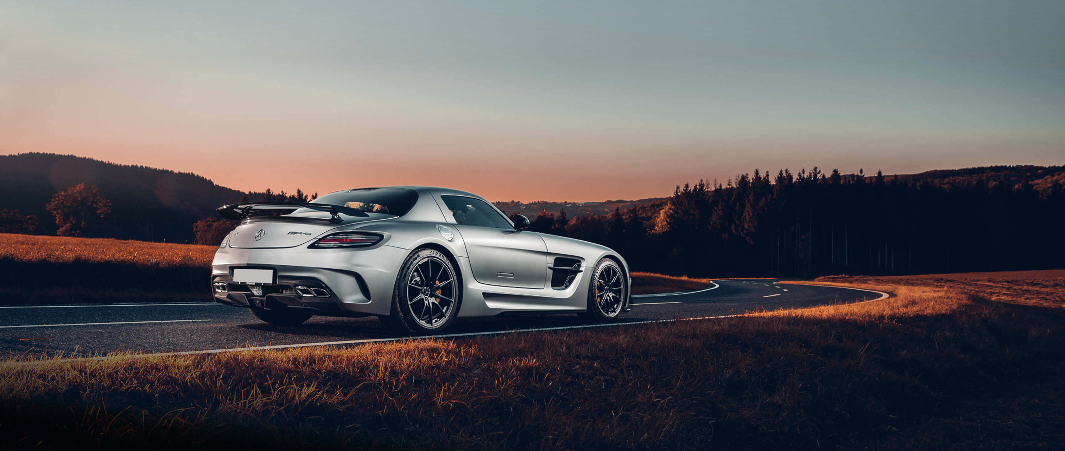 Rear View Of The Mercedes Benz Sls Amg Black Series Mercedes Benz 3400x1440 Wallpaper Teahub Io