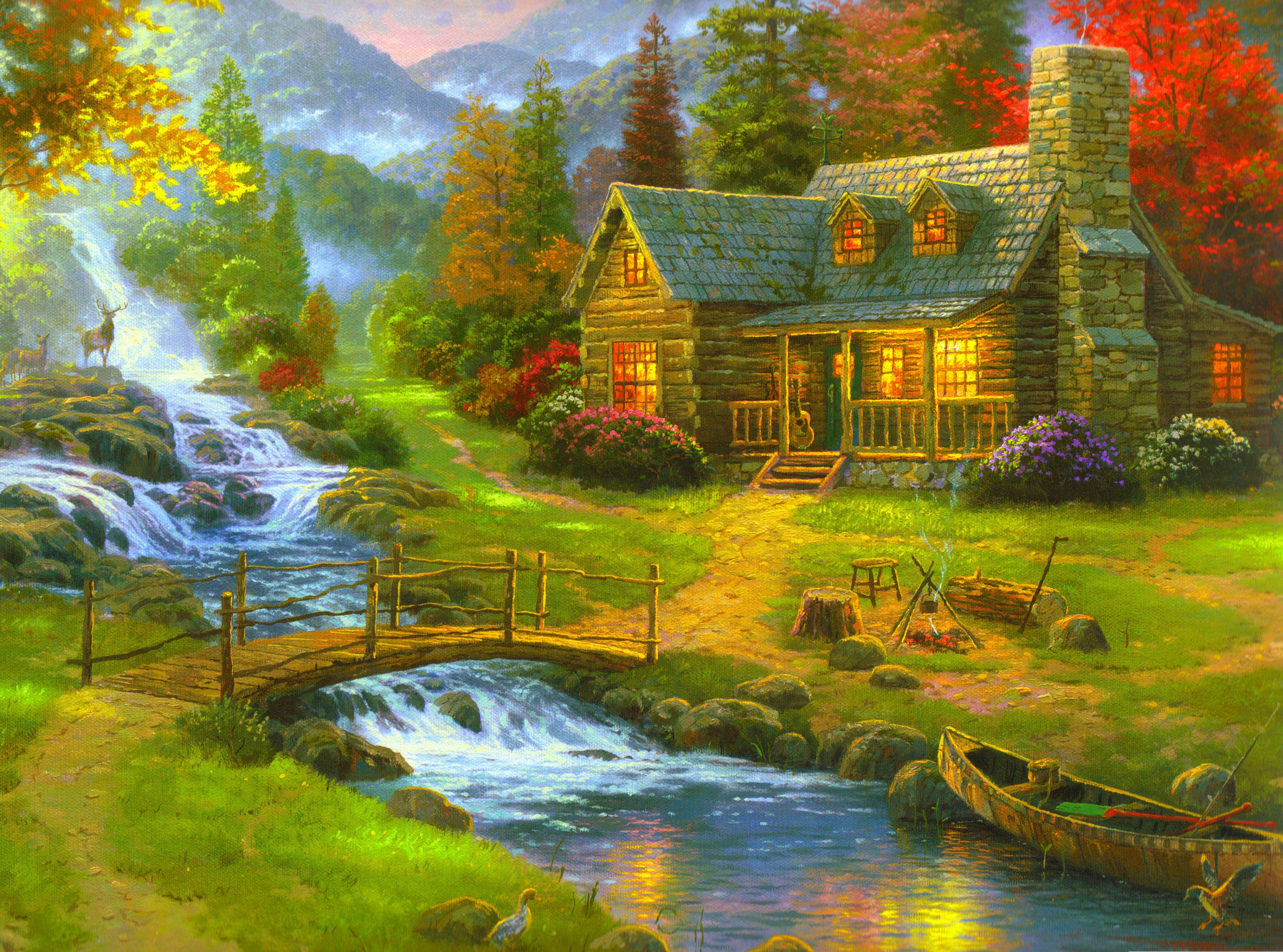 Mountain Paradise Wallpaper Allwallpaper - Hd Images Of Nature Paintings - HD Wallpaper 