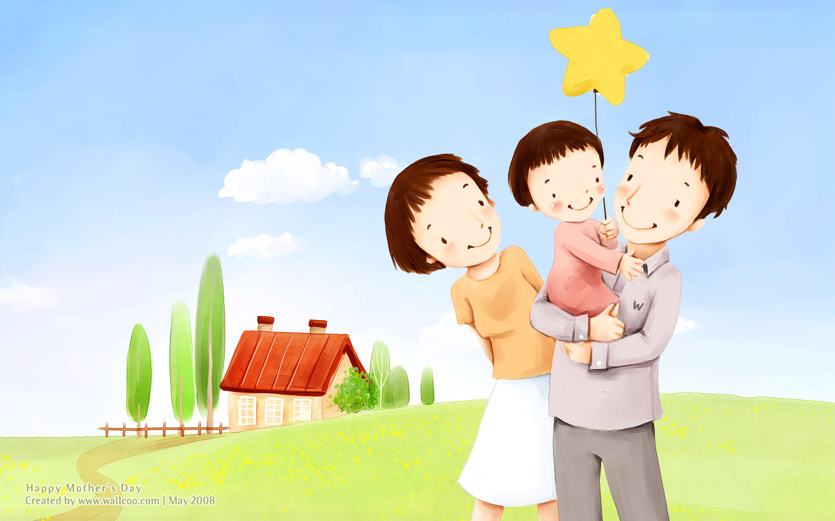 High Resolution Lovley Illustraion Of Family Love 1680*1050 - Happy Family Cartoon - HD Wallpaper 