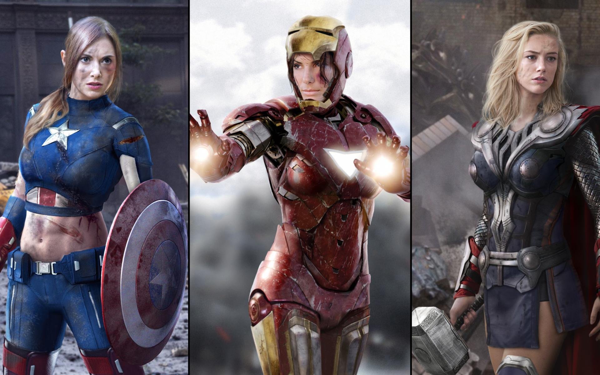 Captain America Iron Man And Thor Wallpaper - Thor Cap Iron Man - HD Wallpaper 