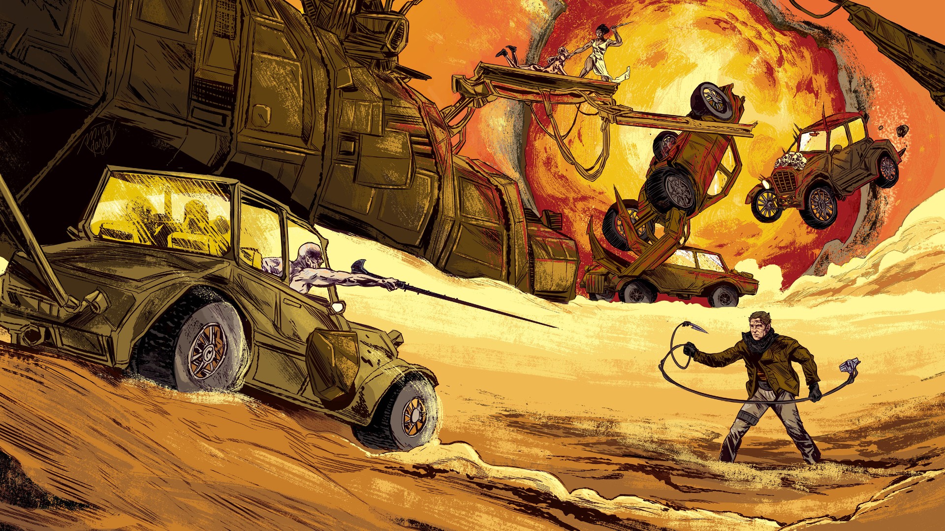 Mad Max Comic Cars - HD Wallpaper 