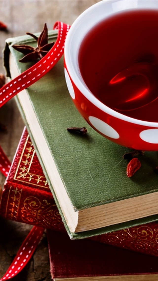 Iphone Wallpaper Red Tea, Cup, Book, Nut - HD Wallpaper 