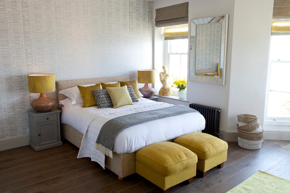 Extraordinary Yellow White Wallpaper In With Mustard - Beige Yellow Blue Bedroom - HD Wallpaper 