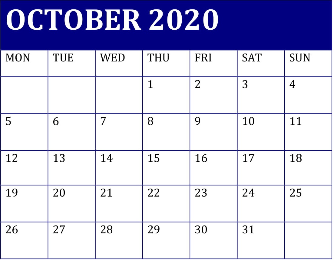 October 2020 Blank Calendar - Number - HD Wallpaper 