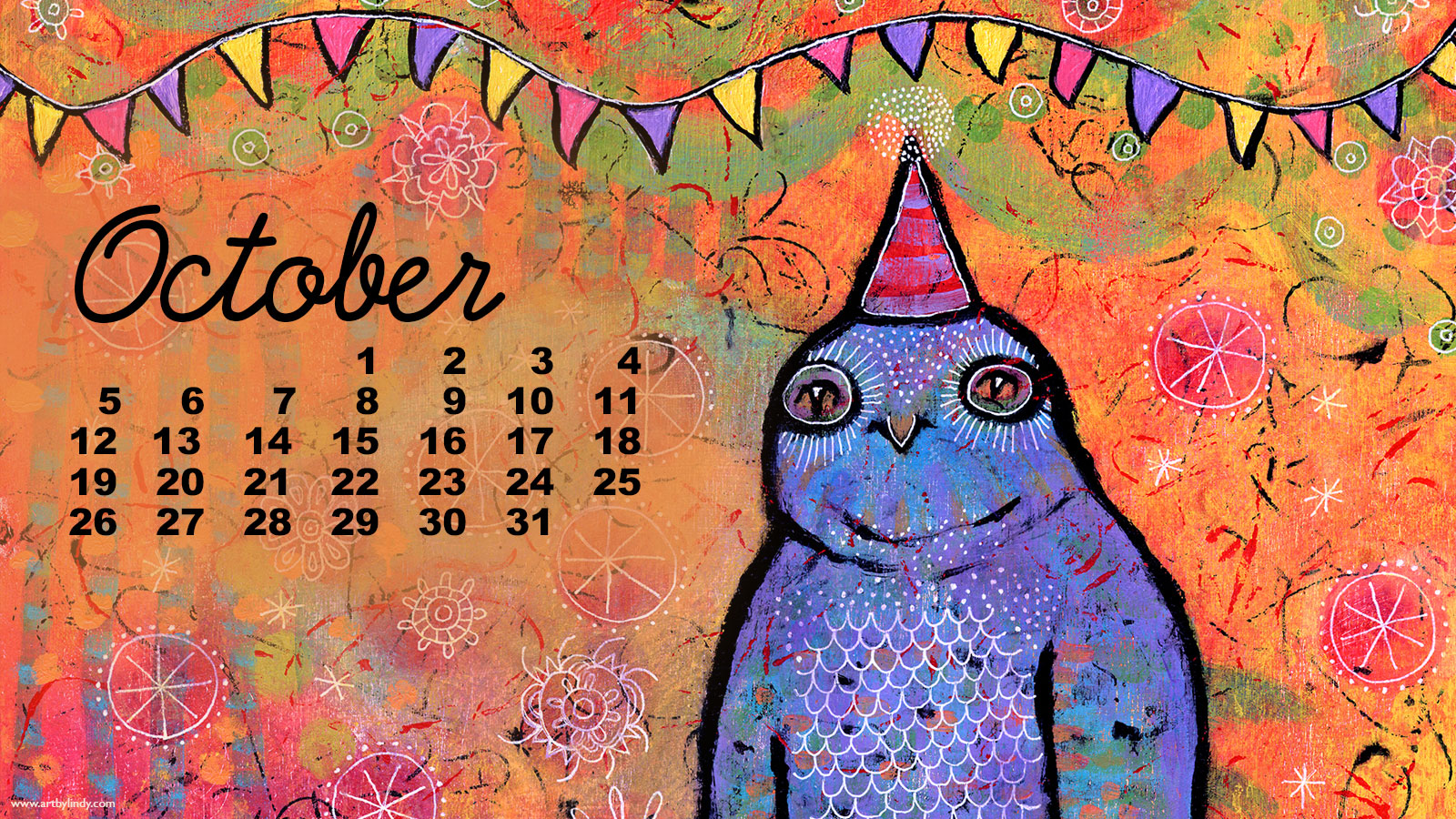 Owl Painting - Art Desktop Calendar October - HD Wallpaper 