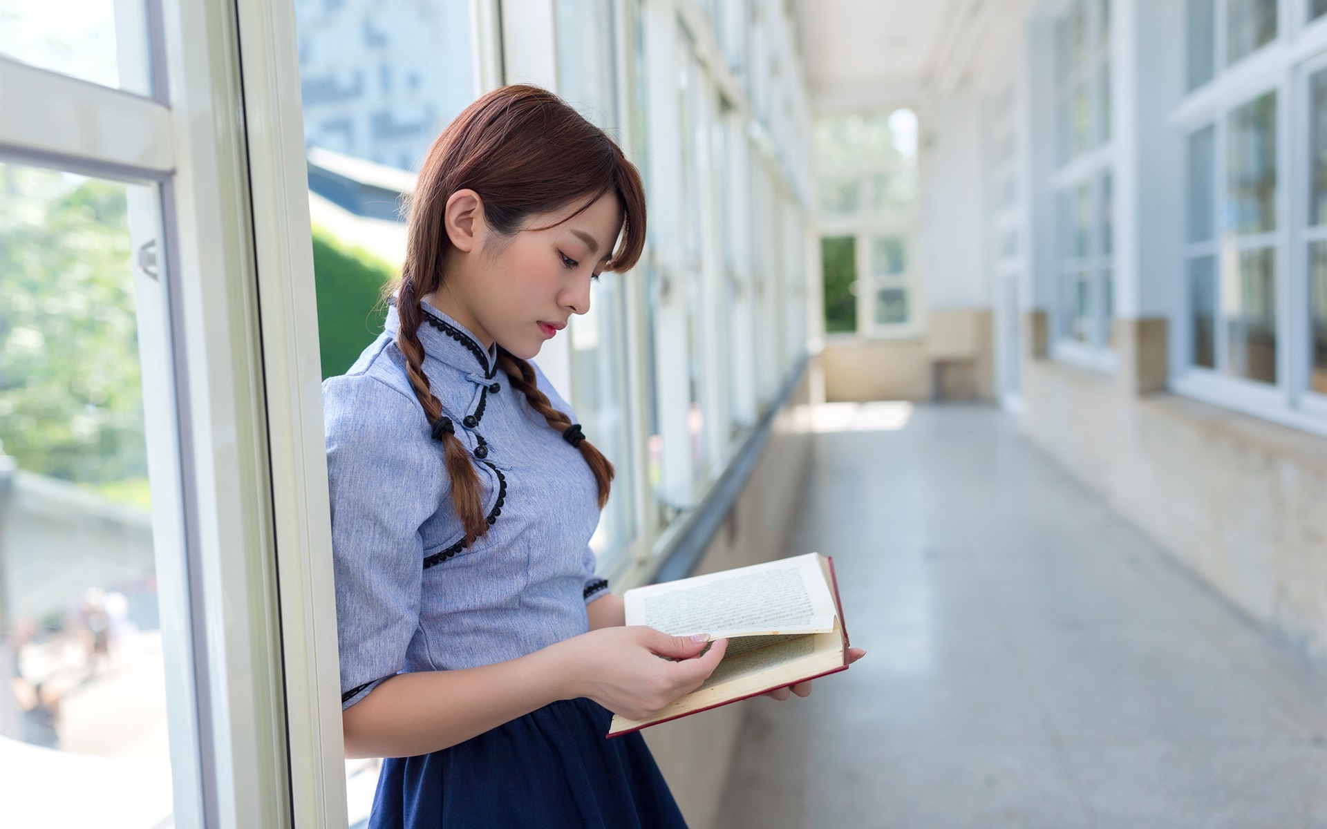 Wallpaper Beautiful Asian Girl Reading Book, Retro - Beautiful Girl Reading Books - HD Wallpaper 