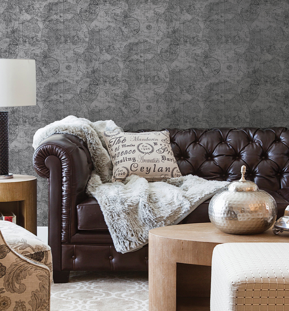 2604-21239 Room - Cartography Pewter Vintage World - HD Wallpaper 