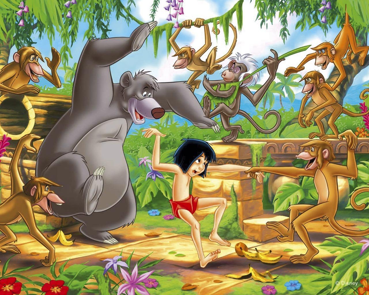 Of Disney The Jungle Book - Mowgli And His Friends - HD Wallpaper 