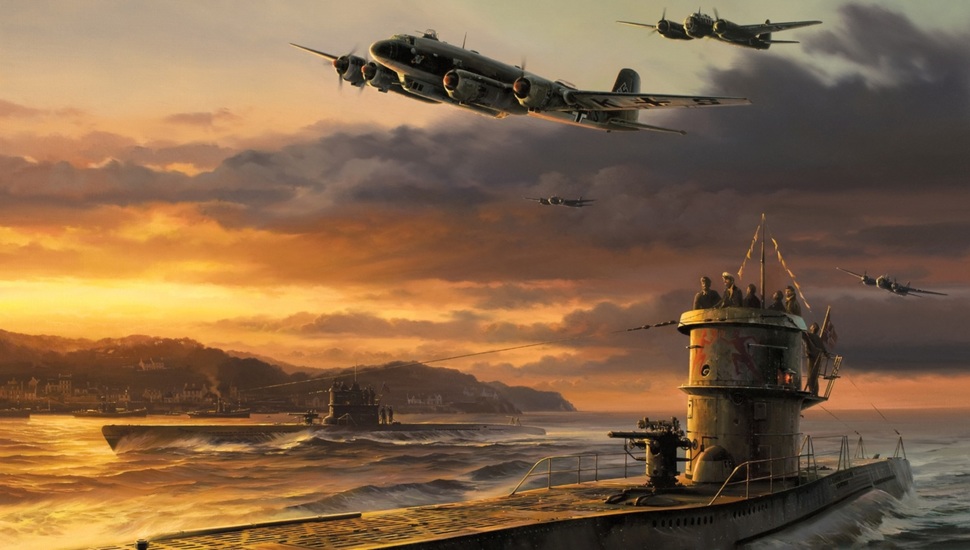 Ww2, War, Airplanes, Junker Ju 88, German U-boat, Drawing, - Nicolas Trudgian - HD Wallpaper 