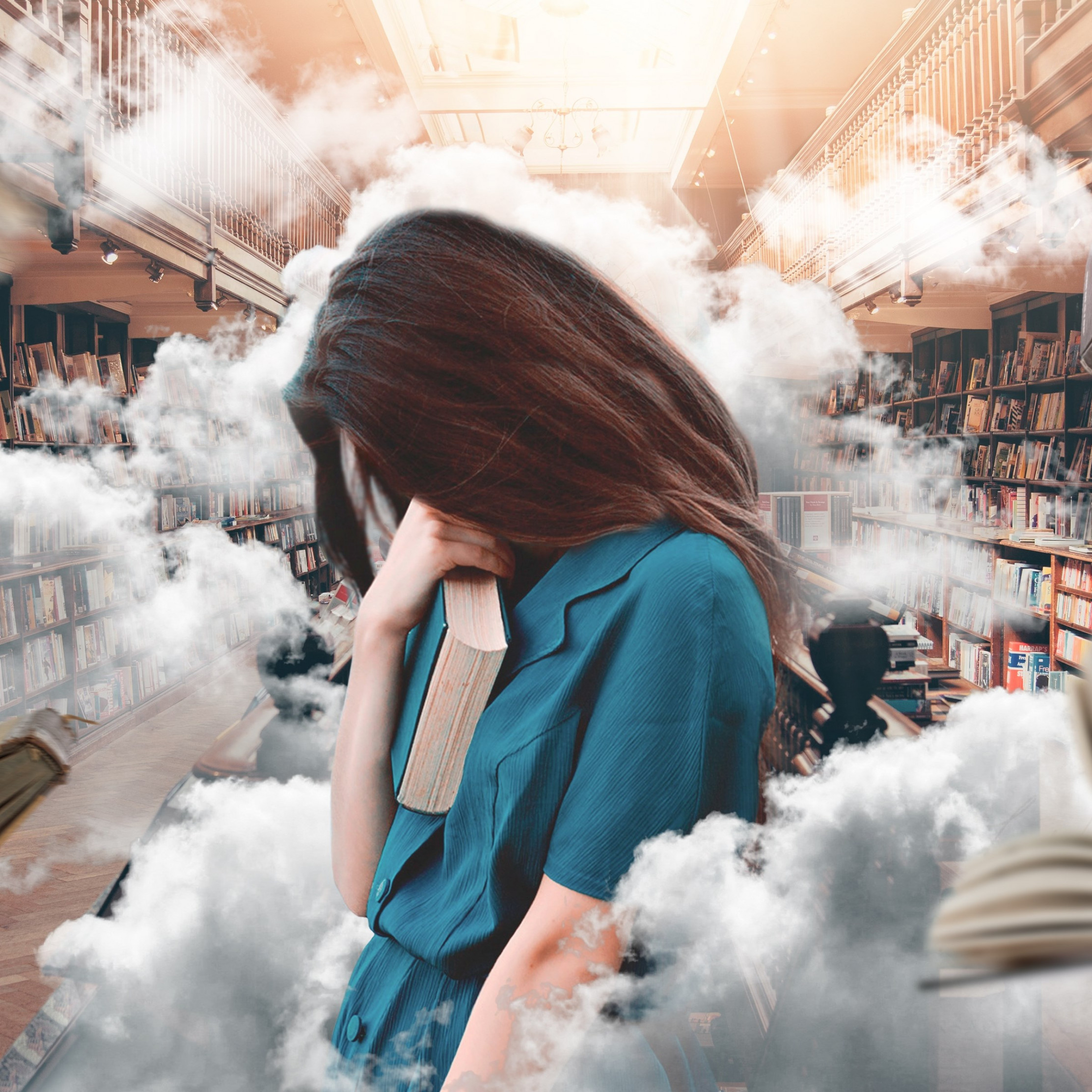 Living In The World Of Books Wallpaper - Girl In A Library Wallpaper Hd - HD Wallpaper 