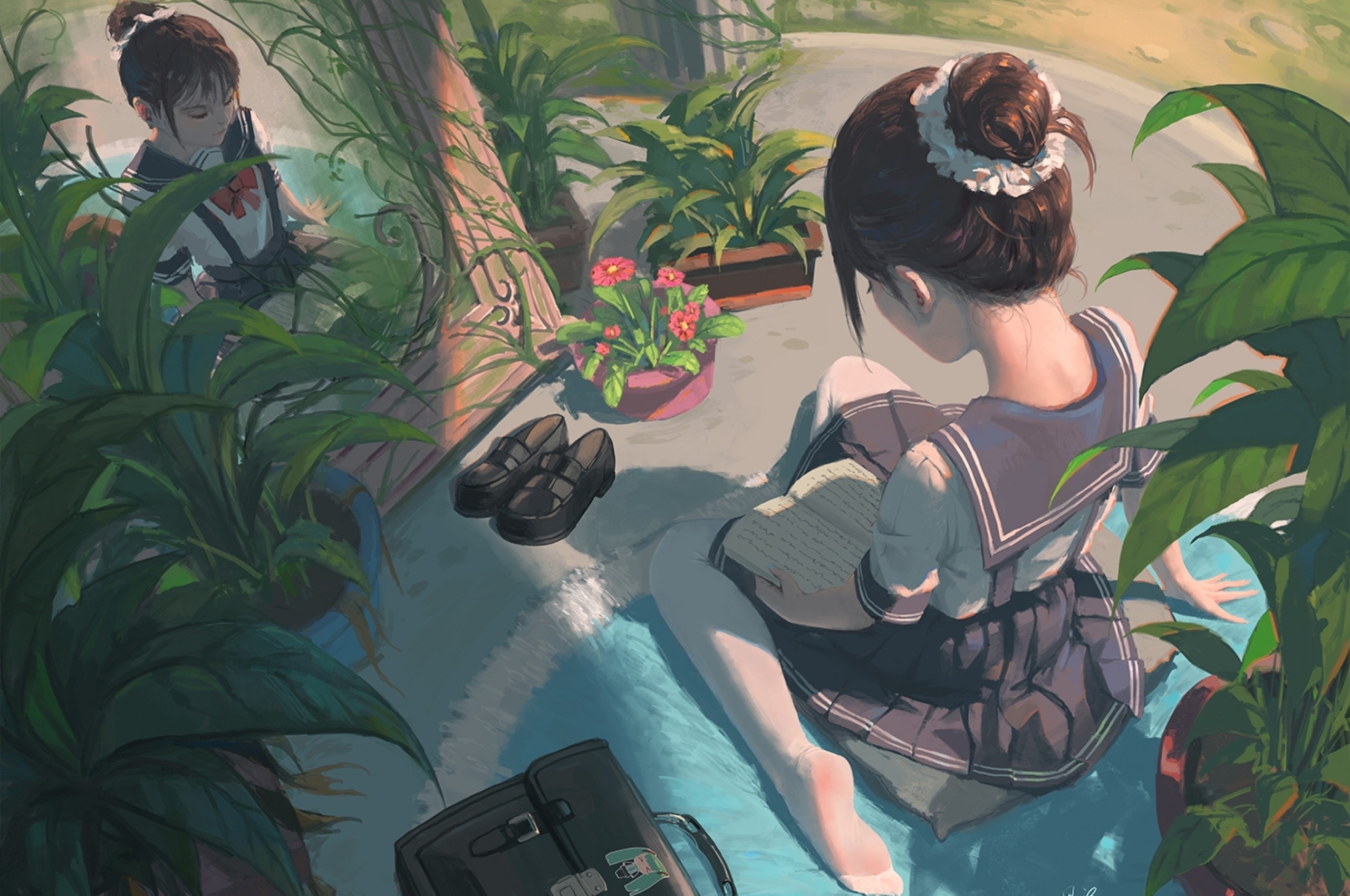Anime School Girl, Uniform, Reading, Book, Relaxing, - Anime Girl Reading Book Drawing - 2560x1700 Wallpaper Anime School Girl, Uniform, Reading, Book, Relaxing, - Anime Girl Reading Book Drawing - 2560x1700 Wallpaper