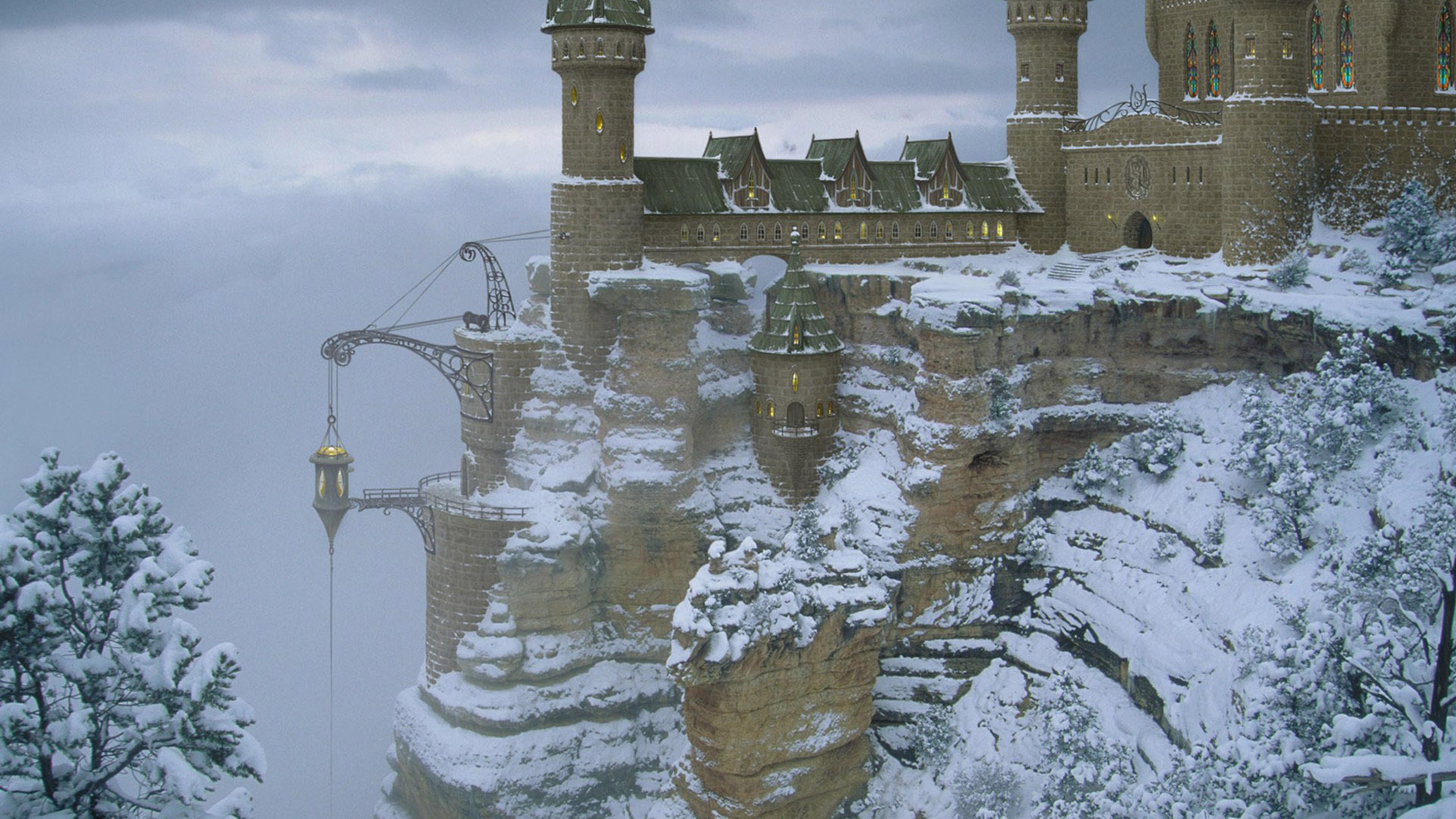 Snowy Castle - HD Wallpaper 