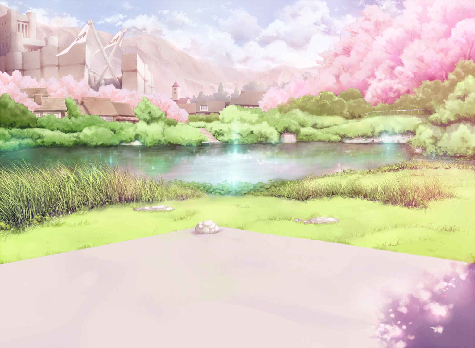Anime Cherry Blossom Scenery - HD Wallpaper 