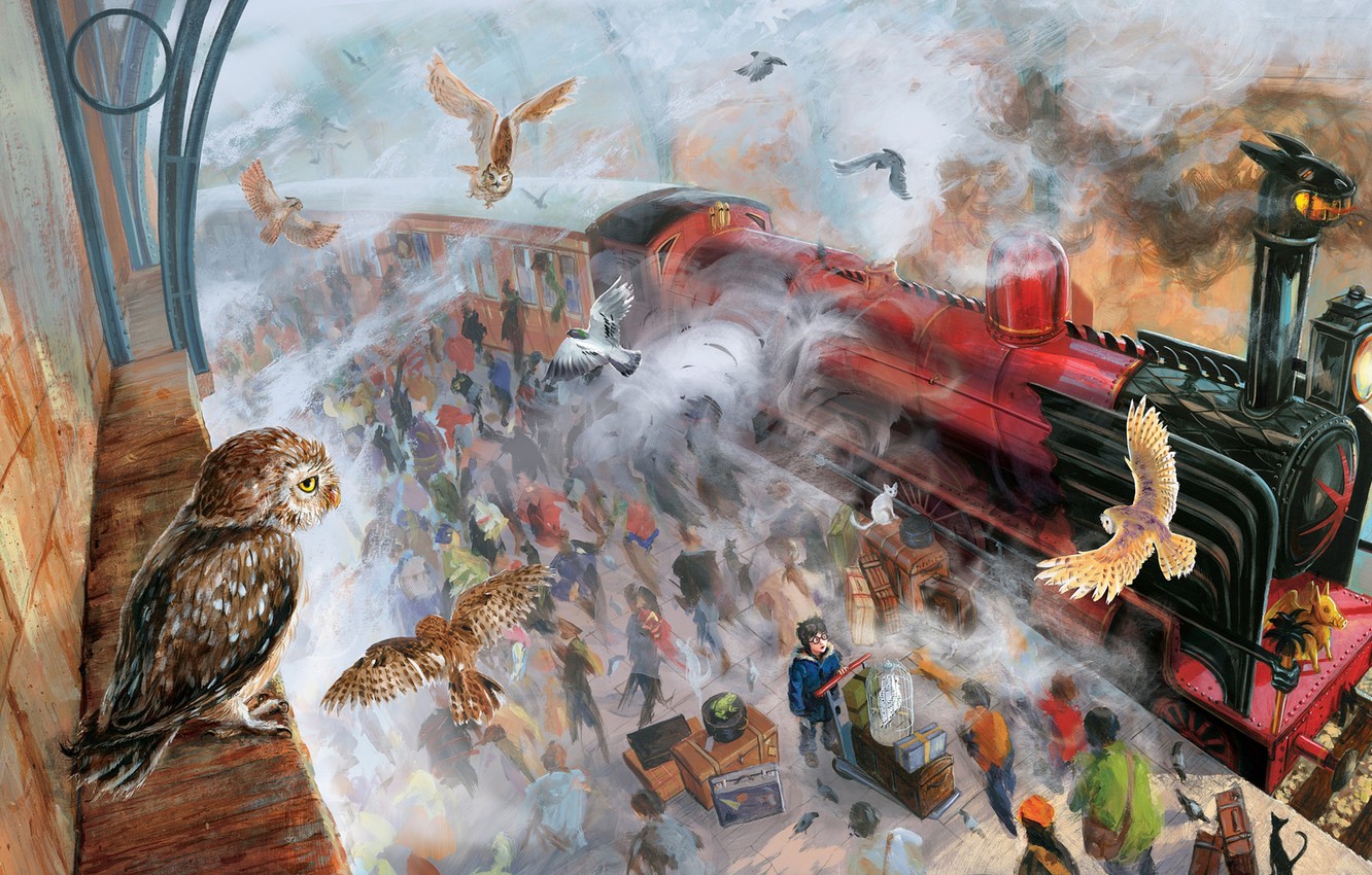 Photo Wallpaper People, The Crowd, Station, Train, - Jim Kay Illustrations For Harry Potter - HD Wallpaper 