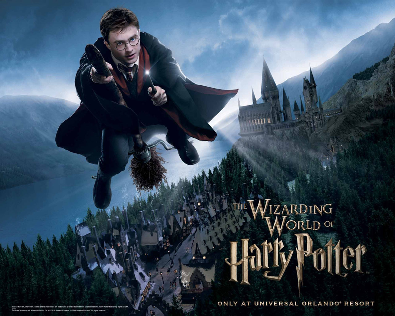Wizarding World Wallpaper - Harry Potter On Broomstick - HD Wallpaper 